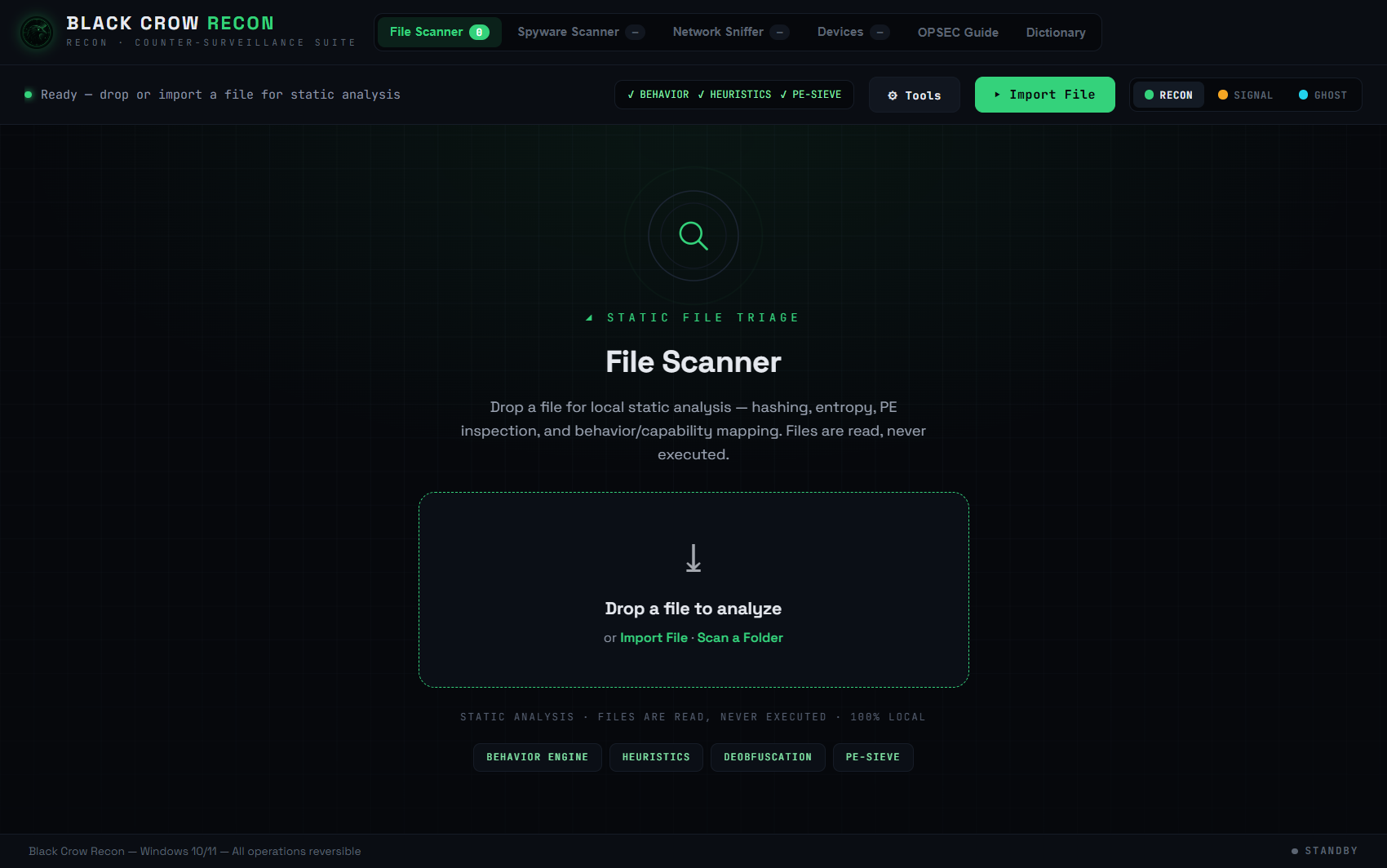 Black Crow Recon — File Scanner screenshot