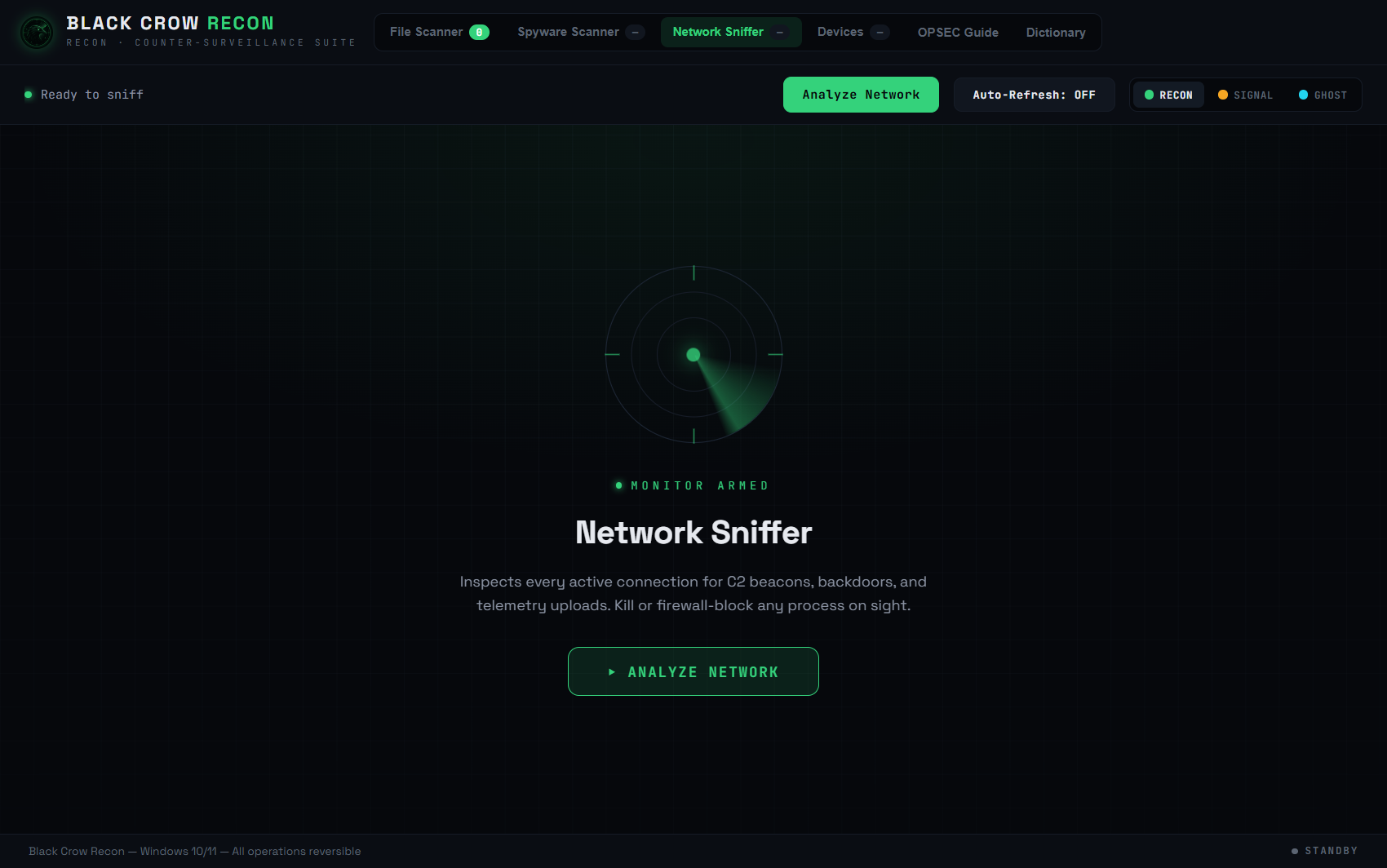 Black Crow Recon — Network Sniffer screenshot