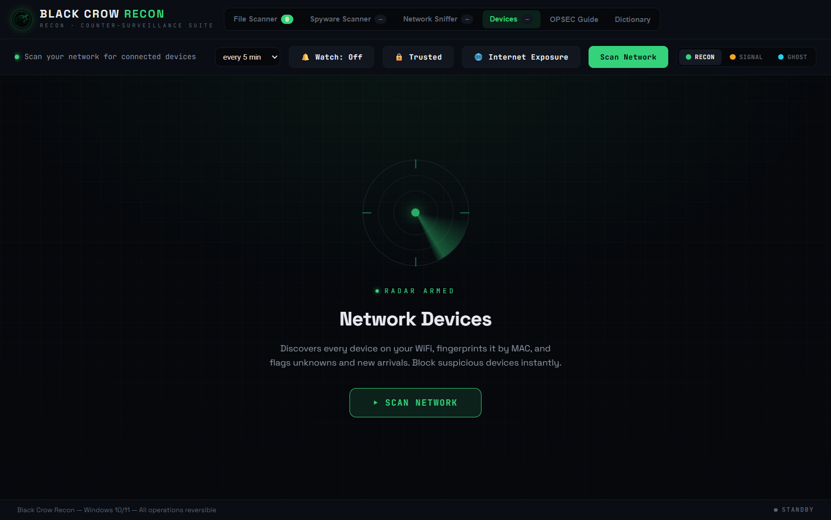 Black Crow Recon — Devices screenshot