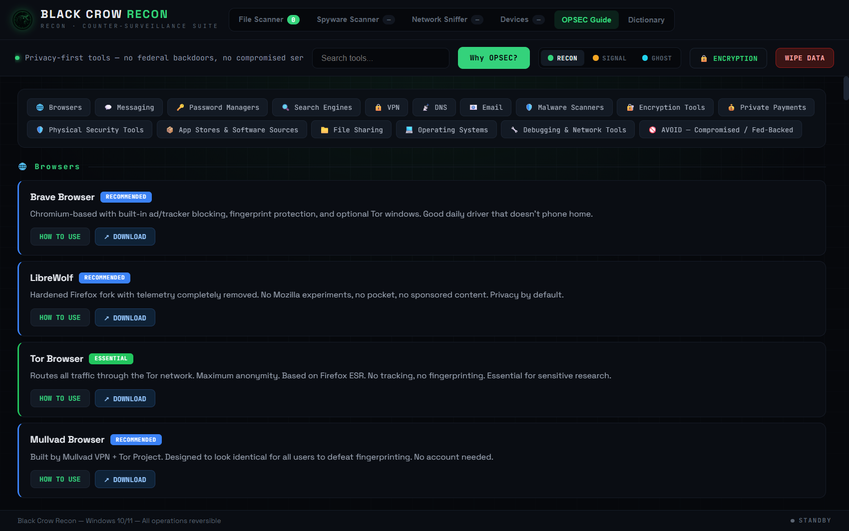 Black Crow Recon — OPSEC Guide screenshot